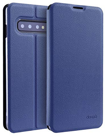 doupi Flip Case für Samsung Galaxy S10, Deluxe Schutz Hülle mit Magnetischem Verschluss Cover Klappbar Book Style Handyhülle Aufstellbar Ständer, dunkel blau
