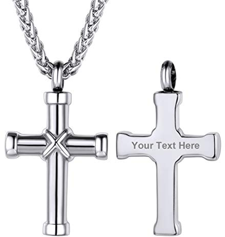 PROSTEEL Urne Kette Edelstahl Kreuz Anhänger mit 55cm Weizenkette Gedenk Asche Kremation Accessoire Modeschmuck Memorial Erinnerung an Verwandte Haustier