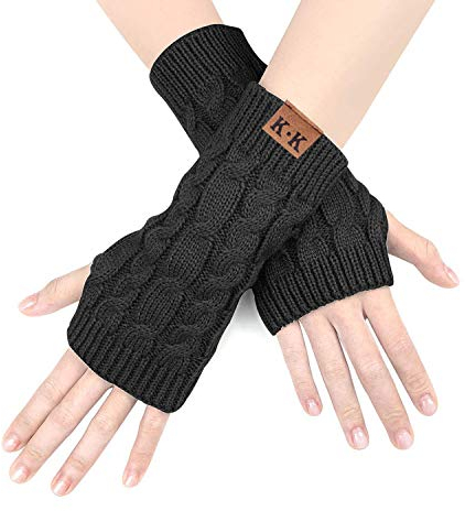 JORYEE Damen Armstulpen - Fingerlose Winter Handschuhe Pulswärmer Halb Handschuhe Winter Warm Gestrickte Kurze Fäustlinge Für Damen Mädchen (Schwarz)