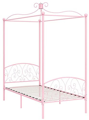 vidaXL Himmelbett Bettgestell Bett Einzelbett Metallbett Bettrahmen Lattenrost Schlafzimmerbett Schlafzimmermöbel Ehebett Rosa Metall 100x200cm