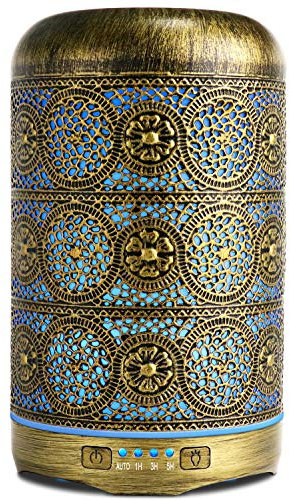 SALKING Diffusore di Oli Essenziali 260ml, Metallo Diffusore di Aromi, Aromaterapia diffusore, Ultrasuoni Umidificatore con 7 Colori LED Luce Notturna, Profumazione Ambiente Senza BPA