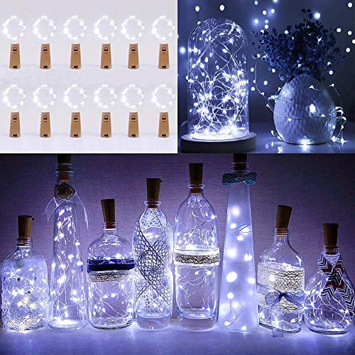 KWODE Bouteille Guirlande Lumineuse, 12pcs LED Bouteille Lumières, Lampes de Bouteille avec Batterie/Piles 2M 20 Fil de Cuivre Light pour Noël Partie Mariage Intérieur DIY Décoration (Blanc Froid)