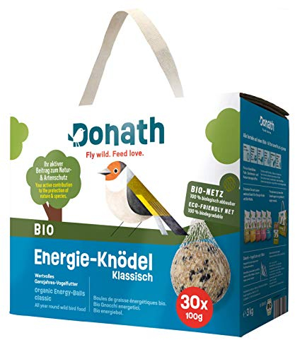 Donath Bio Energie-Knödel Klassisch im Bio-Netz - Meisenknödel im Bio-Netz- 100g je Knödel - kraftspendendes Fett - Ganzjahres Wildvogelfutter - aus unserer Manufaktur in Süddeutschland - 30er Karton