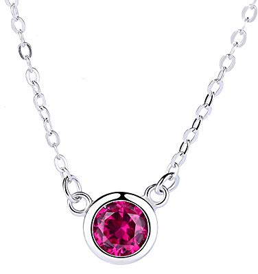 JNFGH Halskette Aus 925Er Sterlingsilber,Europäischer Eleganter Rosa Kubischer Zirkonia Runder Anhänger 925 Sterling Silberschmuck Für Damen Mädchen Hochzeiten Proms Geburtstagsfeier Andere Besondere