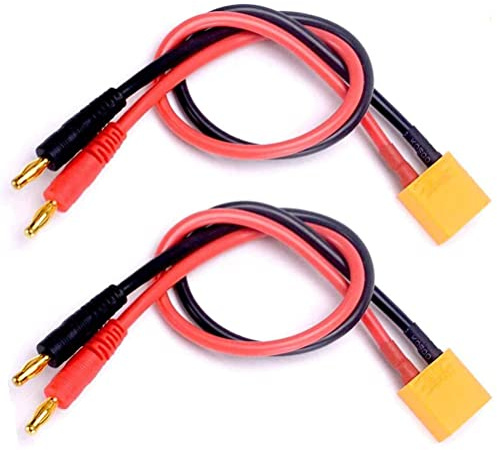 LINSYRC 2-Pack XT90 Male Connector to 4MM 4.0MM Banana Plug Bullet Male Connector RC Adapter 30CM 12AWG Cable for RC Helicopter Quadcopter Battery (XT90)