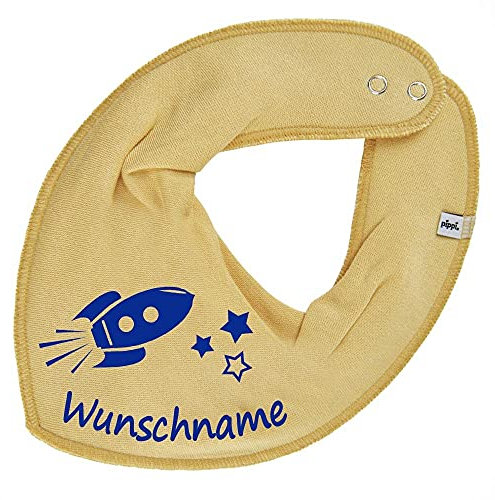 HALSTUCH Rakete mit Namen oder Text personalisiert pastellgelb für Baby oder Kind