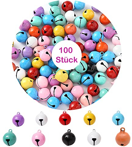 Bunter Glöckchen,100 Stück Farben Metall Glöckchen Kleine Glocken Glöckchen Schellen zum Basteln 14 mm Glocke Schellen für Handwerk Haustier Glocken Festival Anhänger Dekoration