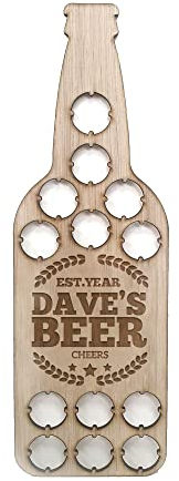 Print Maniacs Personalised Beer Bottle Cap Tops Display Holder Fathers Dad Birthday Gift Man Cave Wall Hanging Gift for Him (With Name - 13 Caps Capacity)