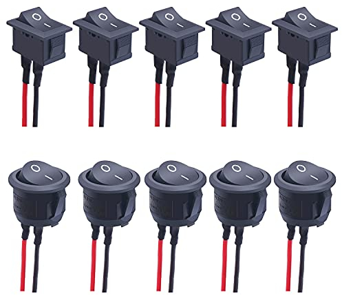 mxuteuk 10pcs Mini interruttore a bilanciere per barche 6A / 250V 10A / 125V SPST Snap-in ON-Off Interruttore a bilanciere quadrato a 2 pin per barche con fili pre-saldati IT-KCD1-X-YF