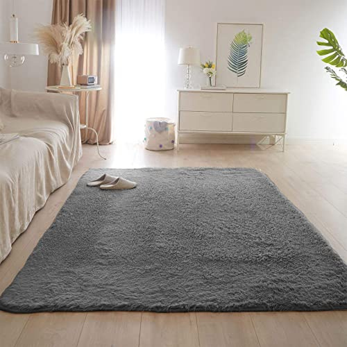 CHBIN Shaggy 200x240cm Hochflor Teppich Nachahmung Wolle Teppich Fellteppich Spitzenqualität Waschbar für Wohnzimmer Kinderzimmer Schlafzimmer Flur Läufer, Hellgrau