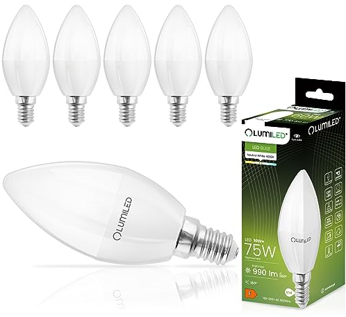 Lumiled B35 E14 LED Lampe 10W (ersetzt 75W), 990 Lumen, Kerze Milch Glas Leuchtmittel in Kerzenform 4000K Neutralweiß Birne Lampen, 180° Grad Strahlwinkel Glühbirnen Kerzenbirnen 6er-Pack