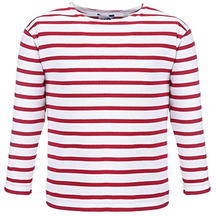 modAS Bretonisches Shirt für Kinder - Longsleeve Pullover Langarm Shirt mit Streifen Mädchen Jungen aus Baumwolle in Weiß/Rot Größe 68