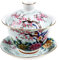 FERCAISH Tazza da tè cinese in ceramica, set tradizionale smaltato con coperchio, ciotola e piattino dipinti a mano - Gaiwan per sacchetti di fiori, tè nero
