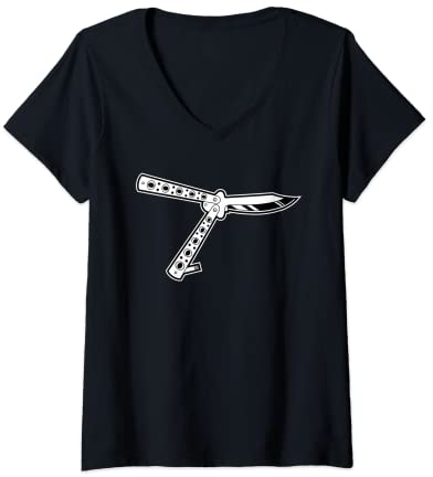 Womens Knife butterfly Knifes Balisong Flipping Butterfly Knife V-Neck T-Shirt