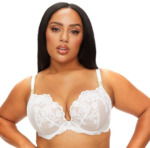 Ann Summers Bridal The Icon Fuller Bust Padded Plunge Bra – Women's Underwear with Lace, Sequins & Gold Details, Cup Sizes DD-G – Womens Lingerie with Wide Adjustable Straps & Cleavage-Enhancing Lift