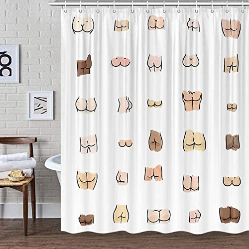 Rideau de Douche 120x200 Sexy, 3D Imprimé Fesses Rideau de Douche Anti Moisissure Rideau Douche en Tissu Imperméable 100% Polyester pour Salle de Bain ou Baignoire, 8 Crochets