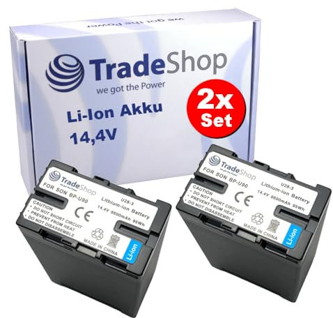 2X Li-Ion Akku 14,4V/14,8V 6600mAh kompatibel mit Sony PMW-EX 1 1r 3 PMW-F 3 3K 3L PMW-100 150 160 200 260 280 ersetzt BPU-30 BPU-60 BPU-65 BPU-90 BPU-95 BP-U 30 60 65 90 95
