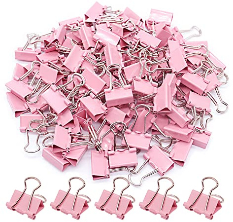 Pinke Binder-Clips, Mini-Büroklammern, kleine Büroklammern, 15 mm, 100 Stück, Mikro-Größe, Büroklammern für Zuhause, Schule und Geschäft (Rosa)