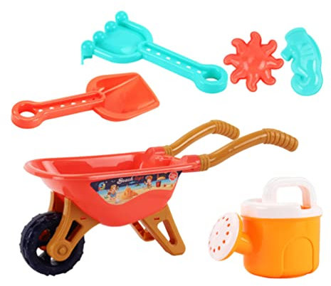 NUOBESTY Kids Outdoor Toys 1Set Beach Toy Trolley Car with Beach Toys Set Mini Cart Wheelbarrow Sand Playing for Kids Toddler Favors (Random Style) Kids Gardening Set