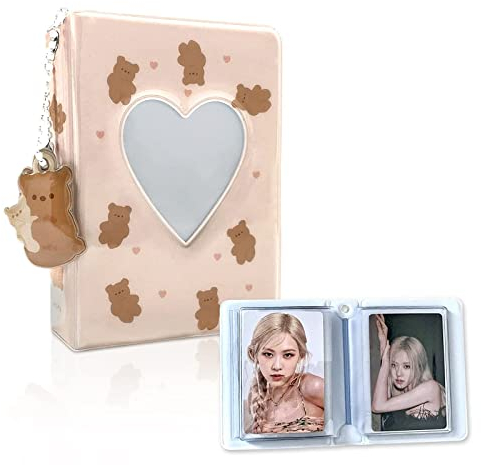 40 Taschen Mini Fotoalbum, Kpop Photocard Binder Holder Fotokartenhalter Photo Album für 3 Zoll Fotopapier Fotokartenhalter Aufbewahrung fotoalbum zum einstecken Liebesherz Fotohüllen (Braun)
