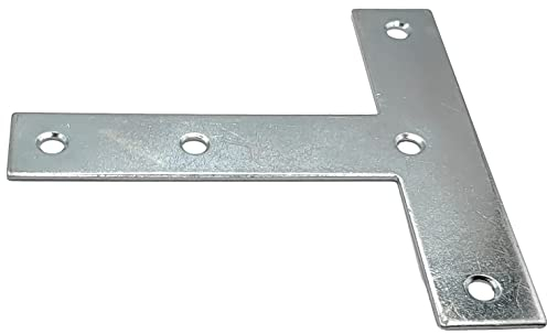 Metal Mending Tee T Plates 5in Braces Corner Bracket Plate Joint Flat Repair Fixing Angle Galvanised Heavy Duty 2mm Thick Size: 127 x 127 x 25mm / 5'' x 5'' x 1'' Pack of 5