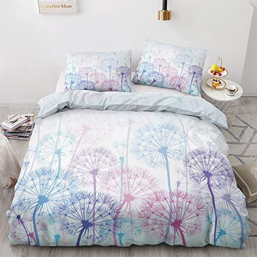GEDAEUBA Sommer Bettwäsche 155x220 Pusteblume - Blumen Bettbezug 2er Set, Wendebettwäsche und Kissenbezug 80x80, Weiche & Atmungsaktive Mikrofaser Bettwäsche-Sets mit Reißverschluss