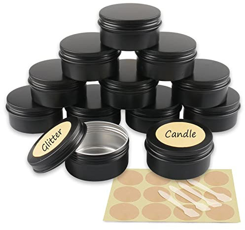 YANCAER 10 Pièces Pots en Aluminium Noir Mat de 80ml avec Couvercle - D68mm x H36mm Vide Ronde Cosmétiques Pot Conteneurs de Voyage pour Maquillage, Crème, Baume à Lèvres, Mini Bougies