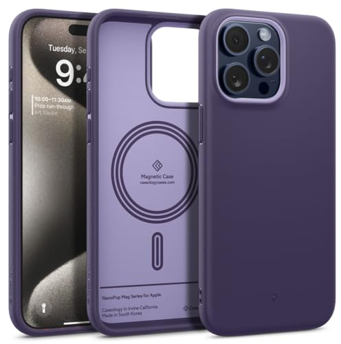 Caseology Nano Pop Mag Compatible with iPhone 15 Pro Max Case [Magnetic] [Military Grade Drop Protection] with Side Grip Patterns iPhone 15 Pro Max Case - Grape Purple