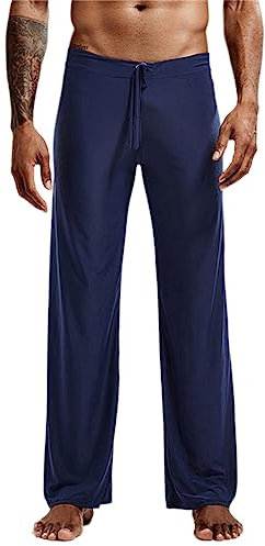 Men's Pajama Pants Long Pajama Pants Sleepwear Pajamas with Elastic Waist Loungewear for Men Solid Color Comfortable Casual Pants D-Royal Blue M