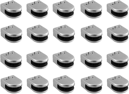 20pcs Glashalter 8-10mm edelstahl Glasklemme Rostfreier Stahl 304,klemmhalter glas Verstellbare Glashalterung Flache Rückseite für Balustrade Treppe Handlauf Geländer Baustoffe
