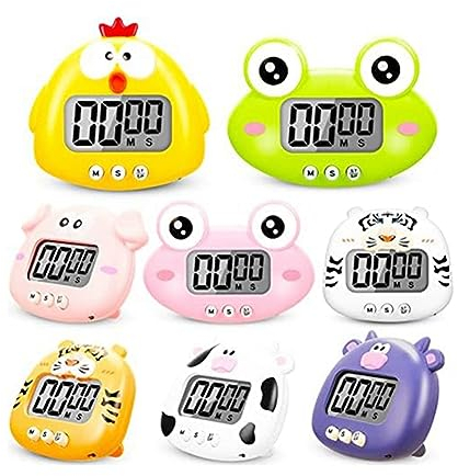 FURREN Lot de 8 minuteurs de cuisine numériques en forme d'animal - Minuteur visuel magnétique pour cuisine et salle de classe
