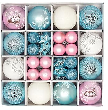 harayaa Assortiment de Boules de noël, 44 pièces, Ornements pour Arbre de noël, Bleu Rose Blanc