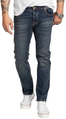 Rock Creek Herren Jeans Regular Fit Stretch Jeans Männerhose Herrenjeans Denim Hosen Herrenhose Straight Cut Stonewashed RC-2400 Dunkelblau W34 L32
