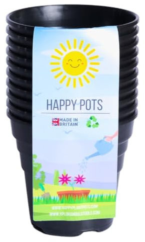 Happy Pots - 7.5cm Gloss Black - Pack of 10 Premium Plastic Plant Pots - Reusable Flower Pots for Indoor/Outdoor Home Décor Gardening - Round, Heavy Duty, UV Resistant, Recyclable - Made in UK