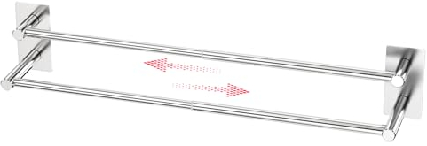 Handtuchhalter zur Wandmontage (40–75 cm), SUS304 Edelstahl, Handtuchhalter, selbstklebend, doppelter Handtuchhalter, Verstellbarer Handtuchhalter für Bad und Küche, Silber
