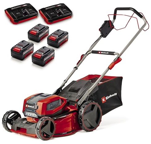 Einhell Akku-Rasenmäher GP-CM 36/47 S Li BL Kit Power X-Change (36 V, 47 cm Schnittbreite, bis 700 m², Brushless, 65 L Fangkorb, Radantrieb, inkl. 4x 4,0 Ah + 2x Twincharger)