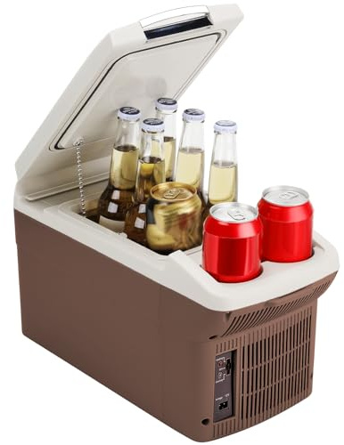 ICEROVER 12V Car Refrigerator Cooler/Warmer 6.6 Quart (6L) 41℉~149℉,12 Volt DC &110V AC, Electric Car Fridge Portable Compact Camping Cooler Thermoelectric 12V Small Fridge for Car,RV,Camping (Brown)