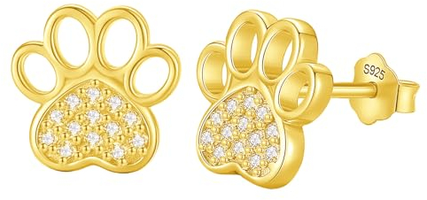 INFUSEU Pfoten Ohrringe, 925 Sterling Silber 18K Gold Niedlicher Hundepfoten Ohrstecker Hübscher Haustier Tier Winziger Knorpel Labrador Ohrring Geschenke für Mädchen Frauen