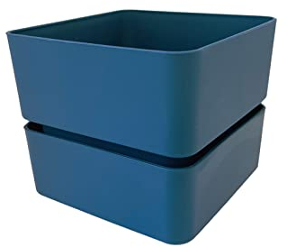 Tera vaso quadrato piccolo Veleta cm 12x12x11h in polietilene con sottovaso incluso, vasetto da arredo di design per interno ed esterno (DENIM (blu))
