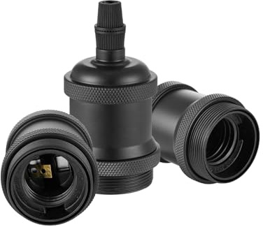 Vecys 3 Stück E27 Edison Oprawa Lampy Vintage Bronze Lampenfassung Retro Adapter Fassungsadapter für Pendelleuchte (Schwarz)