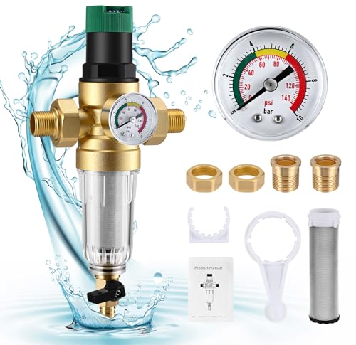 Tawxot Druckminderer Wasser 3/4 Zoll, Wasserdruckminderer mit Manometer und Siebfilter, Wasserdruckmesser für Trinkwasser (3/4 Zoll)
