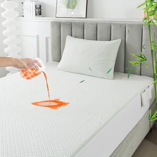 RICHAIR Matratzenschoner 80x200cm, Bambus Matratzenauflage Wasserundurchlässiger mit Einem Kissenbezug, Dehnbar bis zu 30 cm tief, Ultraweich Atmungsaktive Matratzenauflage mit Rundum-Gummizug