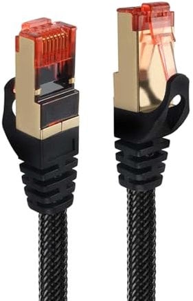 1m CAT 8 7 6 Ethernet Cable High-Speed 40Gbps 2000MHz Ethernet Cable Flat Braided RJ45 LAN Gigabit Network F/FTP POE Compatible with Xbox Switch PS5 PS4 WiFi Extender Router Modem Wi-Fi 6