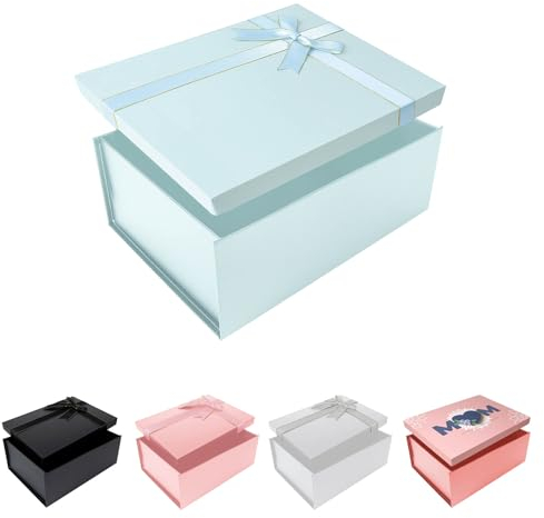 Geschenkbox mit Deckel,29x22x10cm,Blau Geschenkverpackungskasten mit Grußkarten,Gift Box,Geeignet für Vatertag, Muttertag, Weihnachten, Ostern, Valentinstag und Geburtstagsverpackung