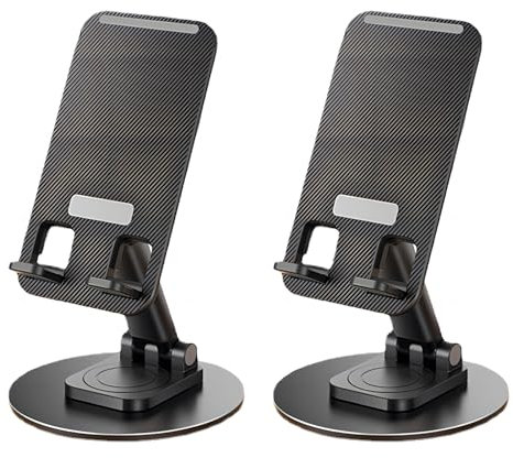 AOKD 2 PCS Cell Phone Stand for Desk Full Foldable 360 Degree Rotation Height and Angel Adjustable Compatible with iPhone 15 14 13 Pro Max Android Smartphone Tablet (Black&Black)