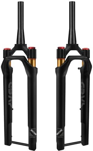 BUCKLOS GRVS 1 1/8 700C Gravel Road Bike Air Suspension Fork, 40mm Travel 28.6mm Threadless Tapered Tube, 100 * 12mm Thru Axle, Manual Lockout Disc Brake Bicycle Front Fork