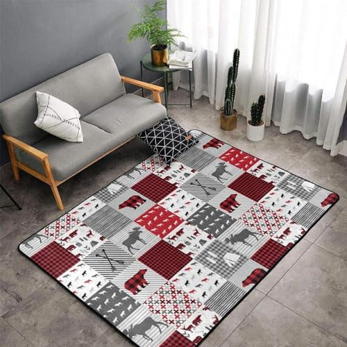 3D Gedruckt Bettvorleger Rutschfeste Area Teppich, Bauernhoftiere Bär Bergbaum Büffel Kariert 3D Optische Illusion Teppiche Weich Flanell Bodenteppich Wohnzimmer Schlafzimmer Throw Runner Teppich -6B9