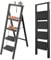 JOISCOPE Portable 4 Step Folding Reinforced Carbon Steel Ladder, Multi-functional Ladder Stool with Storage Shelf, with 22cm Step Spacing, Anti-slip Treads and Foot Pads, Suitable for All Space, Black