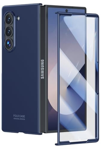 Vizvera for Samsung Galaxy Z Fold 6 Case, Built-in Screen Protector Full Body Cover Hard PC Ultra-Thin Anti-Scratches, Support Wireless Charging Protective Phone Case for Galaxy Z Fold 6 2024, Blue