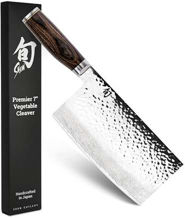 Shun Premier 7 Cleaver, Handcrafted Japanese Vegetable Knife, VG-MAX Core with Damascus Stainless Steel Cladding, Pakkawood Handle, Chinese Cleaver for Processing Large Vegetables